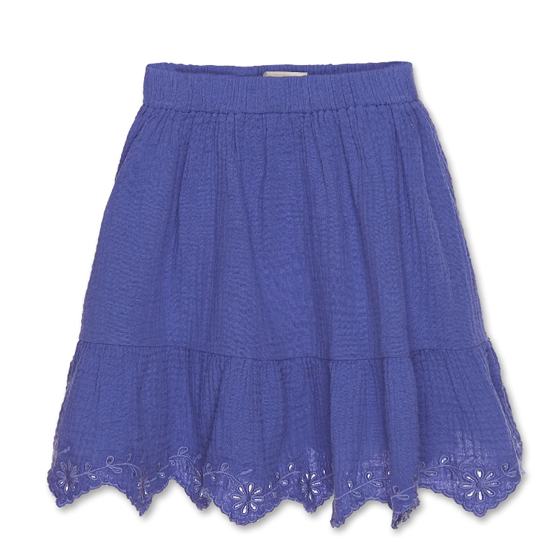 GAUZE EMBROIRED FINISHED HEM SKIRT linen skirt airy