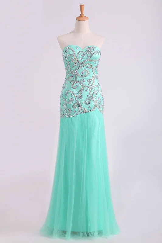 Vintage Floor Length Mermaid/Trumpet Sweetheart Tulle Skirt Beaded maxi skirt elegant