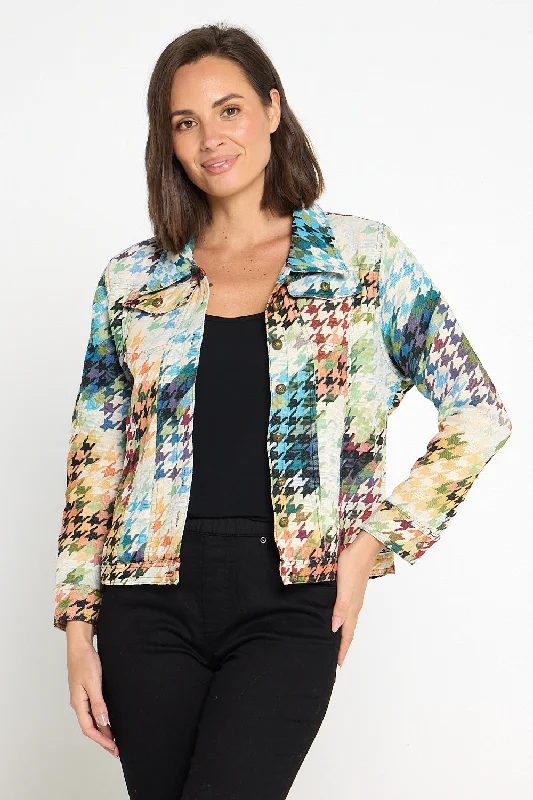 Dakota Jacket - Rainbow Houndstooth Front Pockets Side Pockets Patch Pockets