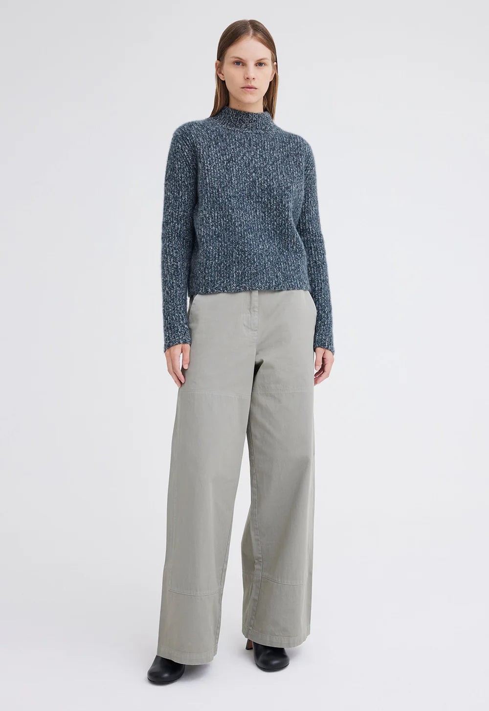 Lanny Cashmere Sweater in Flaxen / Char Marle / Bavaria Embroidered Appliqued Beaded