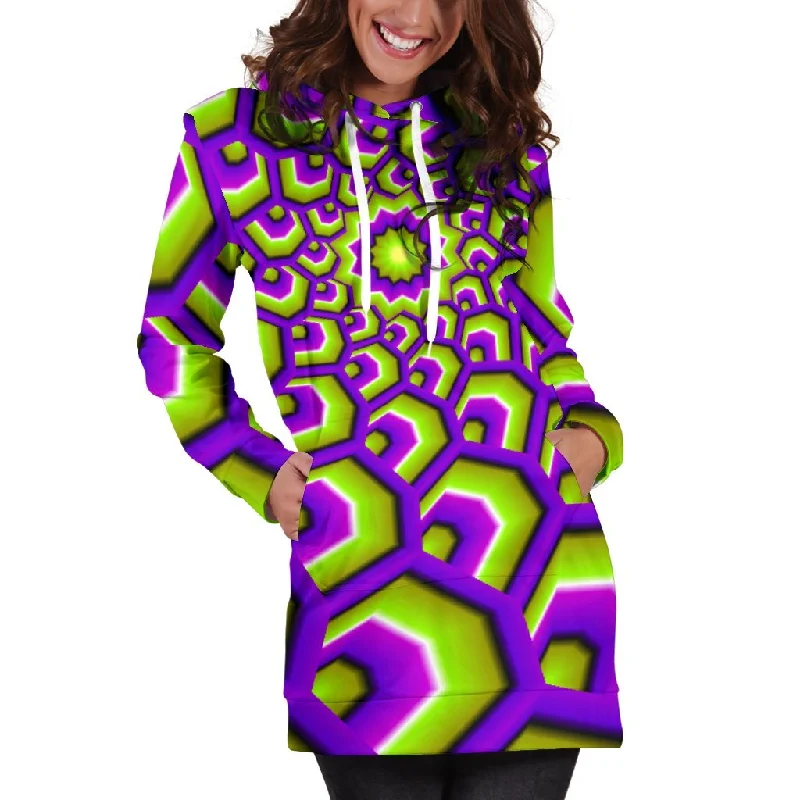 Green Hive Moving Optical Illusion Pullover Hoodie Dress