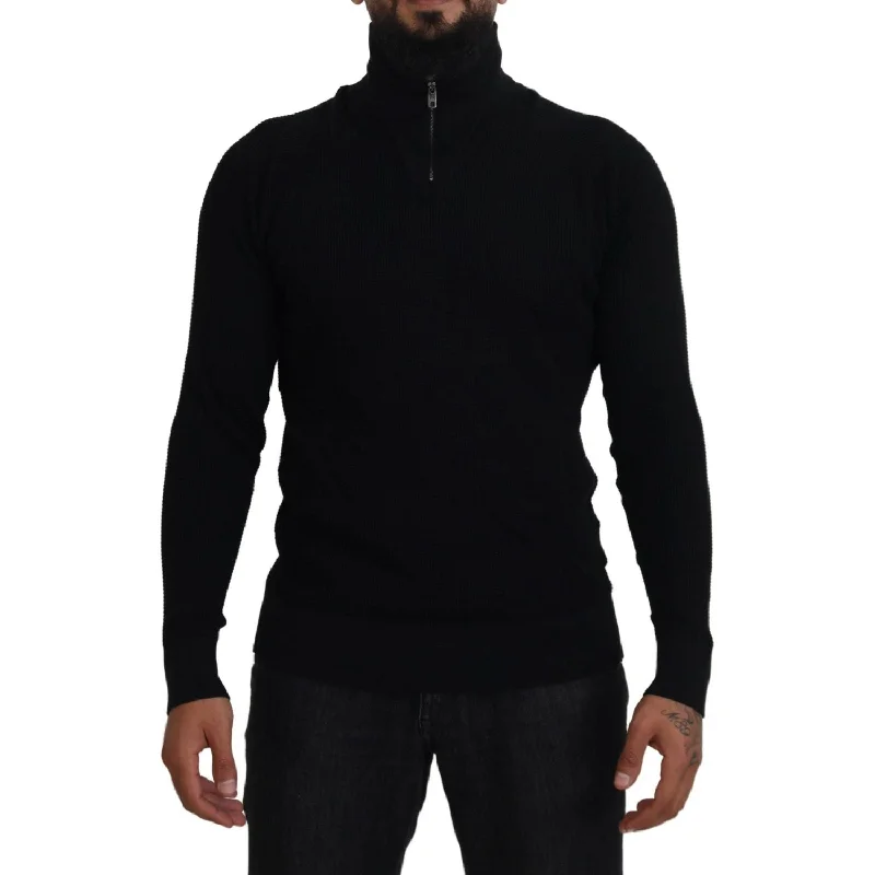 Dolce & Gabbana Elegant Silk Blend Black Pullover Sweater Open Front Cardigan