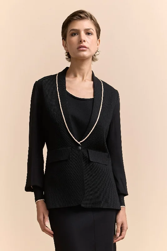 Knitted jacket with voile sleeve Welt Pockets Slit Pockets Flap Pockets
