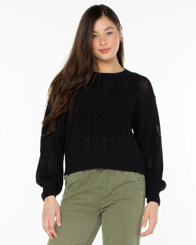 Day Break Open Knit Sweater - Anthracite Boat Neck Shawl Collar Notched Collar