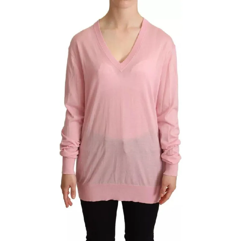 Dolce & Gabbana Pink V-neck Women Pullover Cashmere Sweater Square Neck Pullover