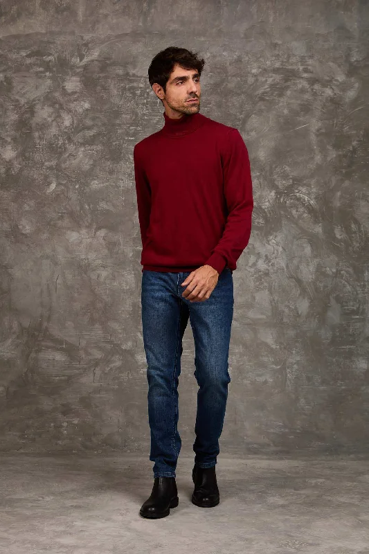 Men Regular Fit Pullover - Red Keyhole Neck Pullover