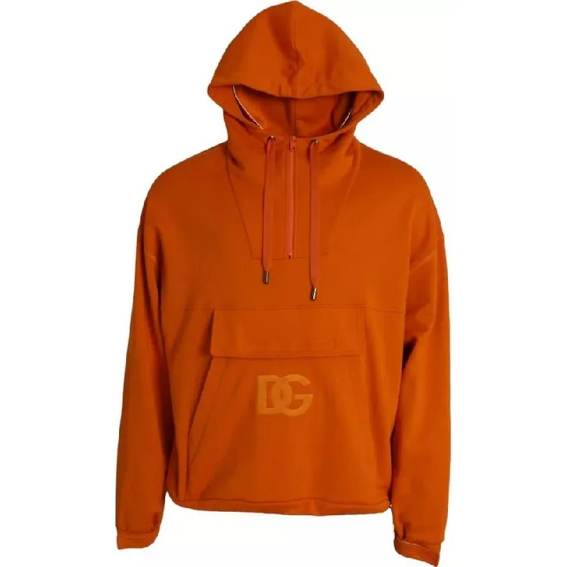 Dolce & Gabbana Orange Hooded Pullover Sweatshirt Sweater Fleece Warm Pullover