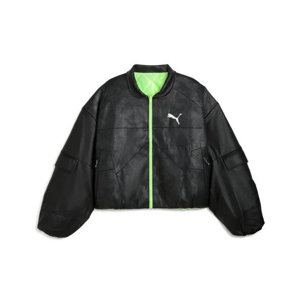 Puma x A$AP Rocky Pleather Jacket Black Notch Collar Jacket Peter Pan Collar Jacket Cowl Neck Jacket