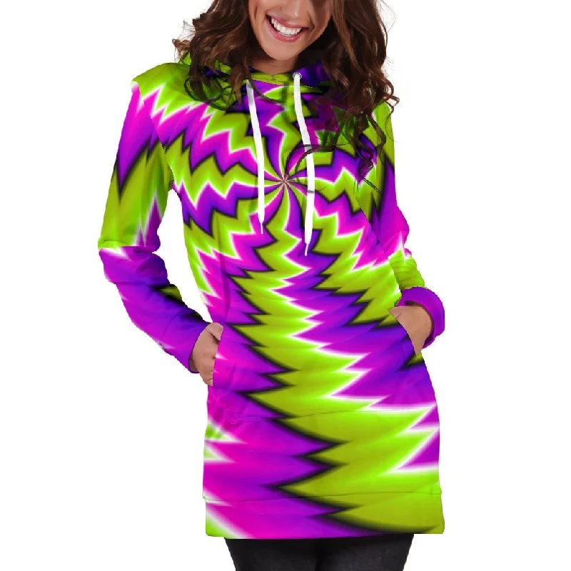 Green Vortex Moving Optical Illusion Pullover Hoodie Dress