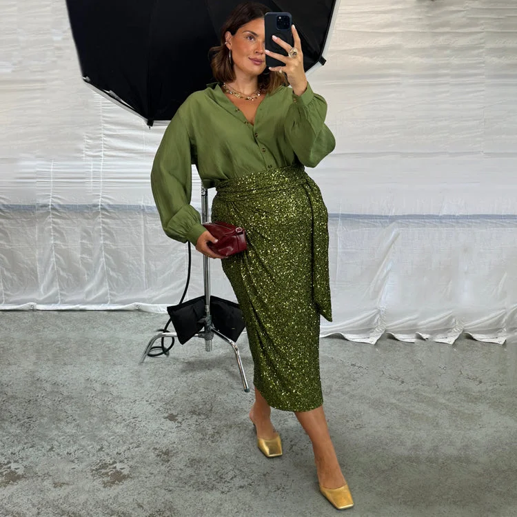 Olive Sequin Jaspre Skirt corduroy skirt cozy