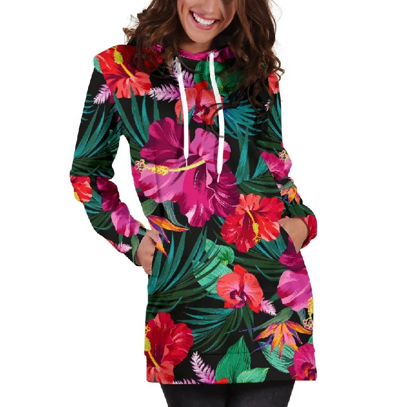Hawaii Floral Flowers Pattern Print Pullover Hoodie Dress