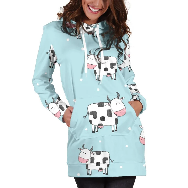 Doodle Cow Pattern Print Pullover Hoodie Dress