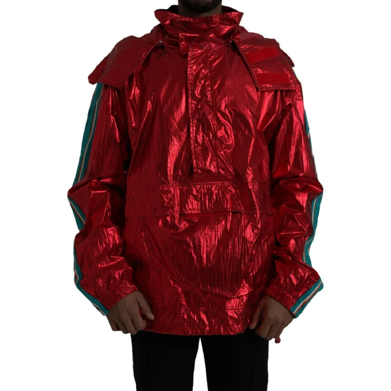 Dolce & Gabbana Red Nylon Hooded Pullover Sweatshirt Jacket dolman Sleeve Top