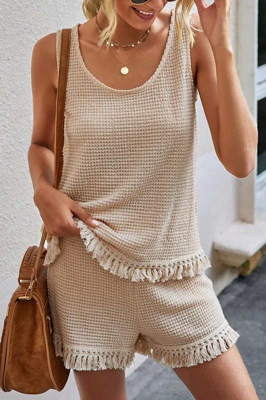 SLEEVELESS TANK TOP AND SHORTS TWO-PIECE SET lace back tank