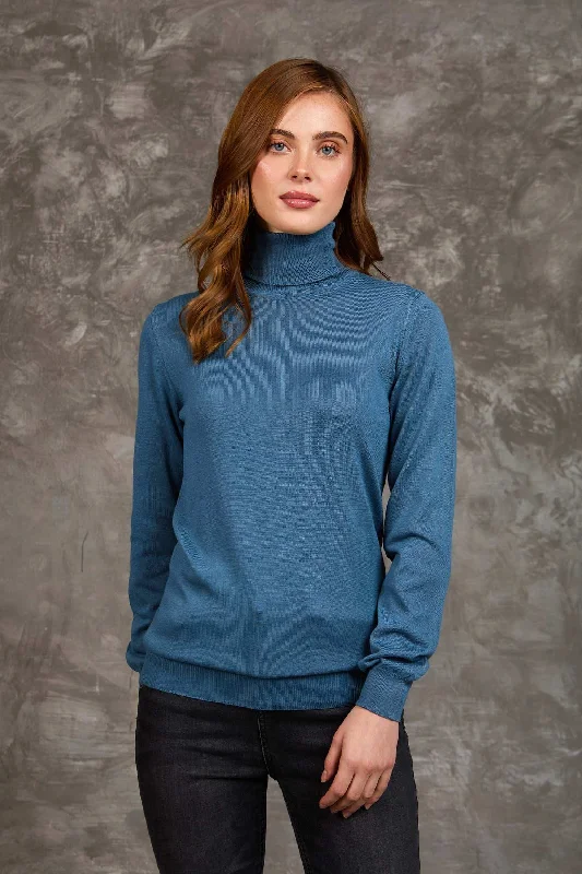 Women Regular Fit Pullover - Blue Cold Shoulder Design