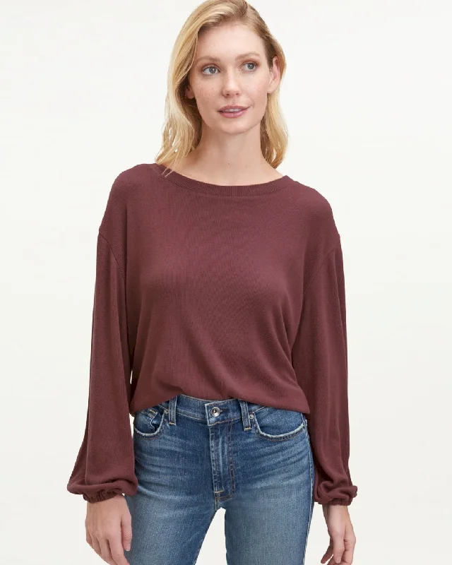 Hazel Rib Pullover Puff Sleeve Stylish