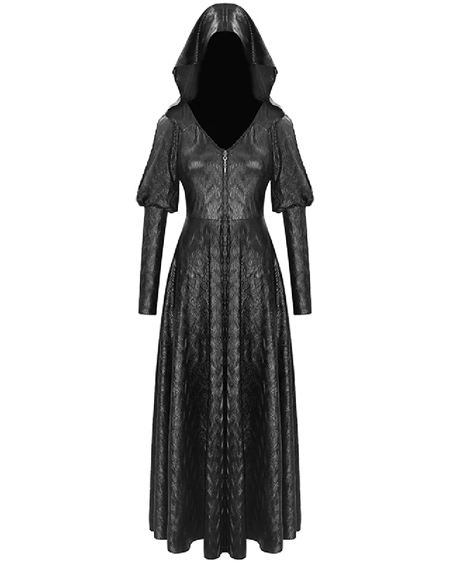 Devil Fashion Womens Long Hooded Gothic Jacket Cloak Dress Faux Leather Witch Herringbone Jacket Checkered Jacket Solid Jacket