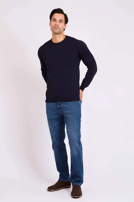Men Regular Fit Pullover - Blue Fine Merino Wool