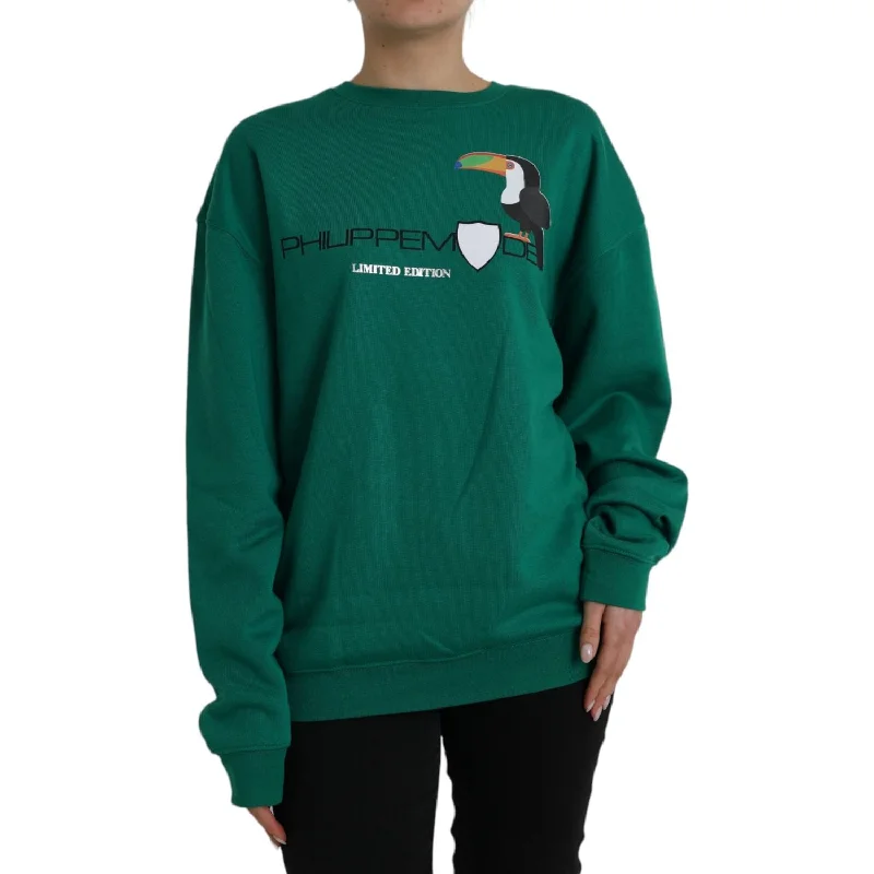 Philippe Model Green Cotton Logo Print Long Sleeves Pullover Sweater Asymmetrical Neck Pullover