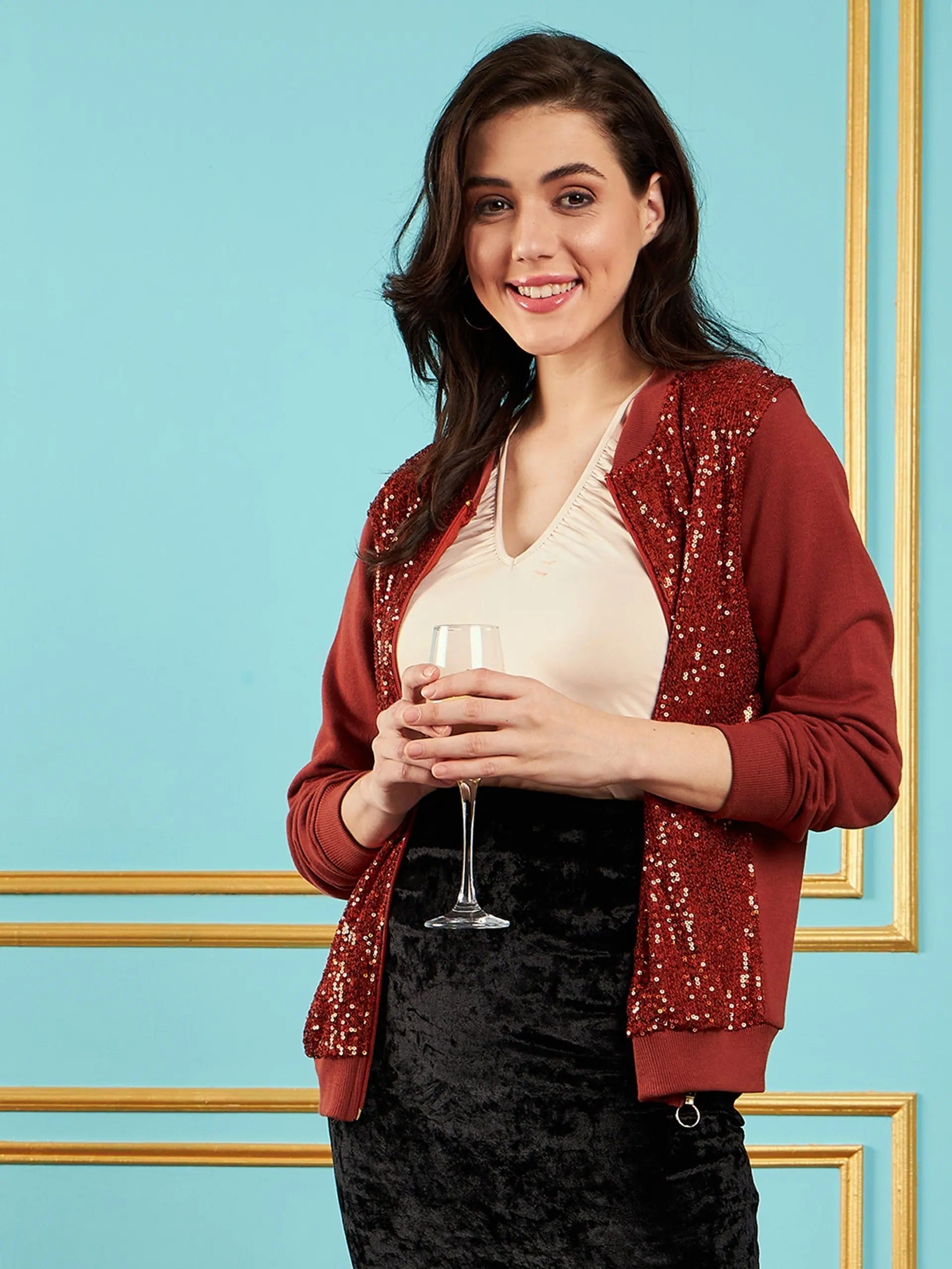 Women Embellished Standard Rust Full Sleeve Jacket Cotton Jacket Linen Jacket Terry Jacket