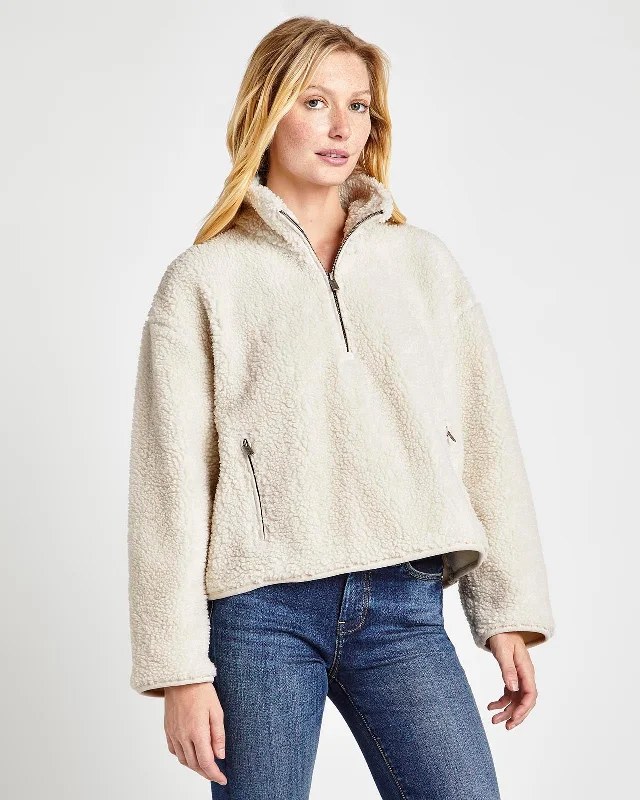 Half-Zip Sherpa Pullover Ruffled Neck Pullover