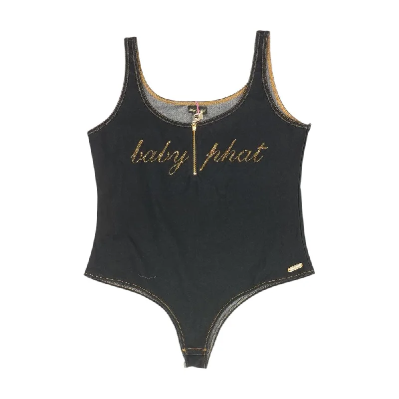 Black Solid Bodysuit Tank metallic tank top