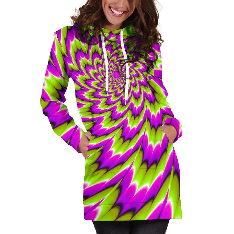 Green Explosion Moving Optical Illusion Pullover Hoodie Dress