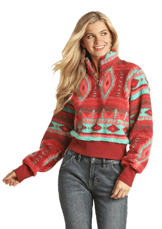 Panhandle Slim Women's Aztec Hot Pink Pullover Flutter Sleeve Feminine