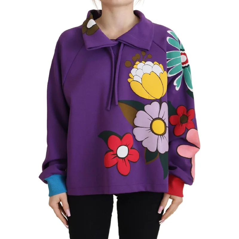 Dolce & Gabbana Elegant Purple Floral Pullover Sweater Solo Sleeve Pullover