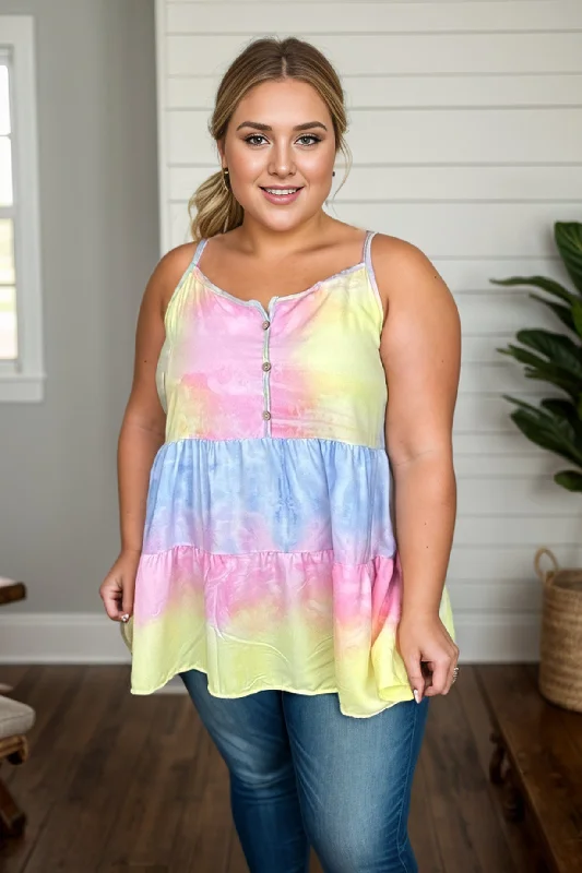 Pastel Neon Ruffle Trim Tank cherry red tank