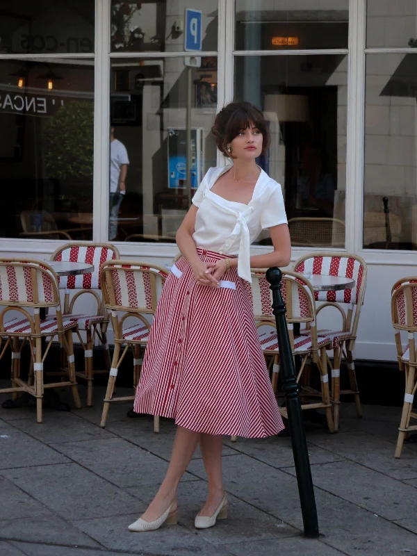 Red 1940s Buttoned Stripes Skirt chiffon skirt delicate