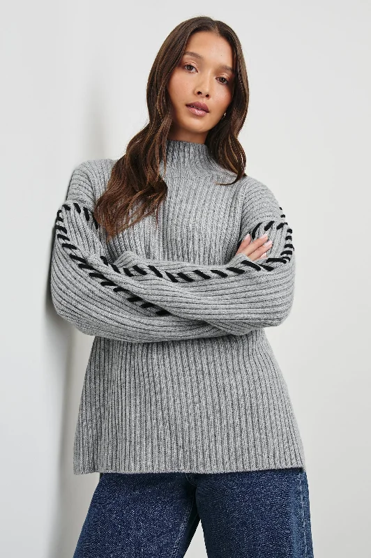 LIAM SWEATER - HEATHER GREY Lace Blend Ribbed Blend Corduroy Blend