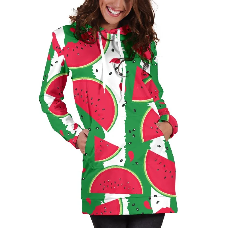 Green Stripes Watermelon Pattern Print Pullover Hoodie Dress