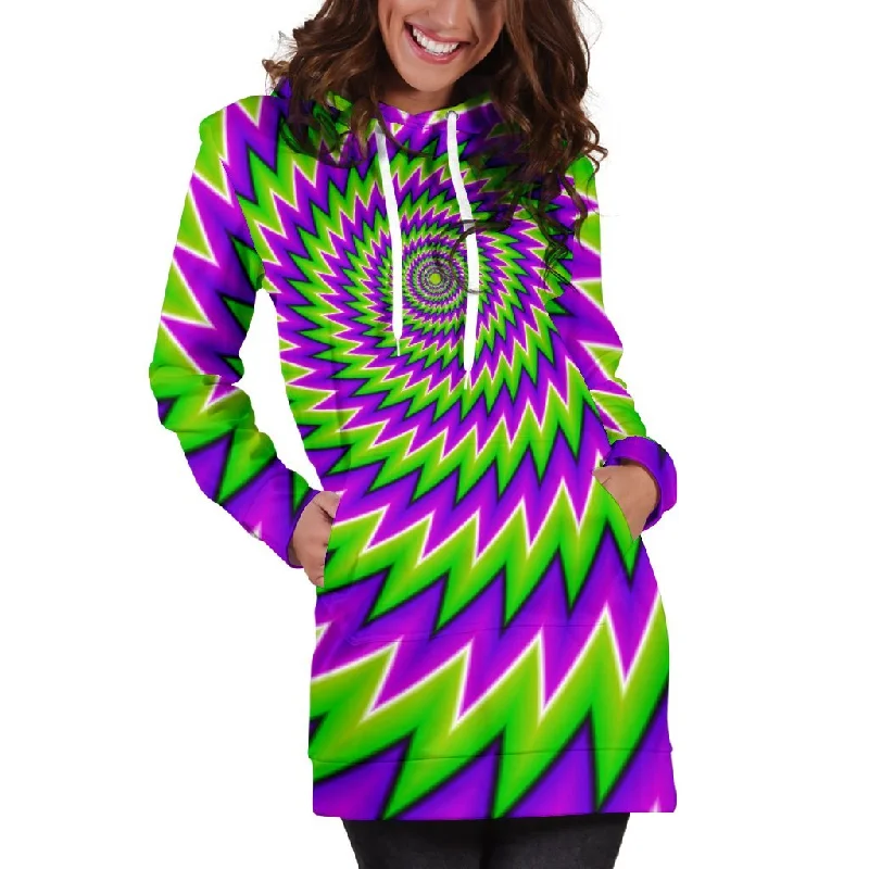 Green Spiral Moving Optical Illusion Pullover Hoodie Dress