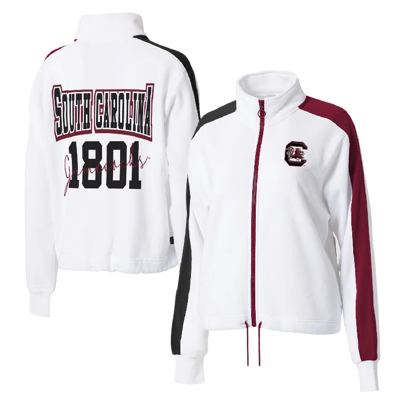 WHITE CAROLINA GAMECOCKS ERIN ANDREWS TRACK JACKET Denim Jacket Leather Jacket Suede Jacket