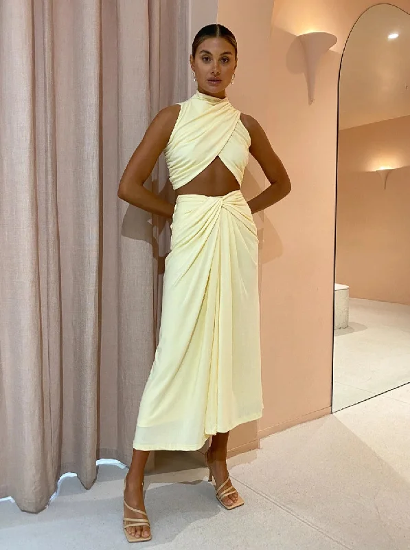 Hire SIGNIFICANT OTHER Liana Top And Skirt Set In Butter Yellow corduroy skirt textured