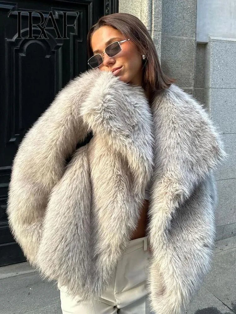 TRAF Metal Color Sequin Woven Jacket For Women Loose Stand Collar Long Sleeve Coat 2023 Autumn Winter Chic Female Outerwear Front Pockets Side Pockets Patch Pockets