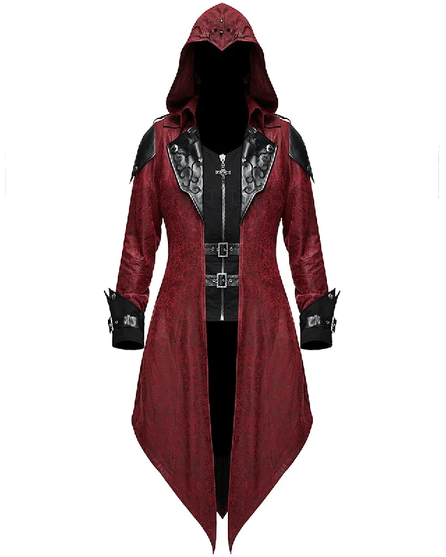 Devil Fashion Womens Gothic Hooded Jacket Coat Red Dieselpunk Assassins Creed Print Jacket Jacquard Jacket Patchwork Jacket