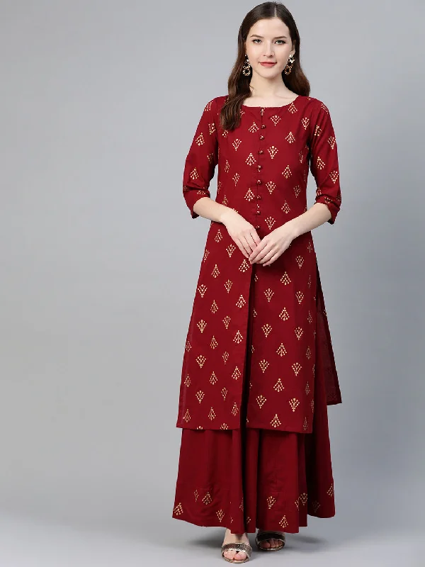 Women's Printed Kurta With Maroon Skirt - Idalia chiffon skirt airy