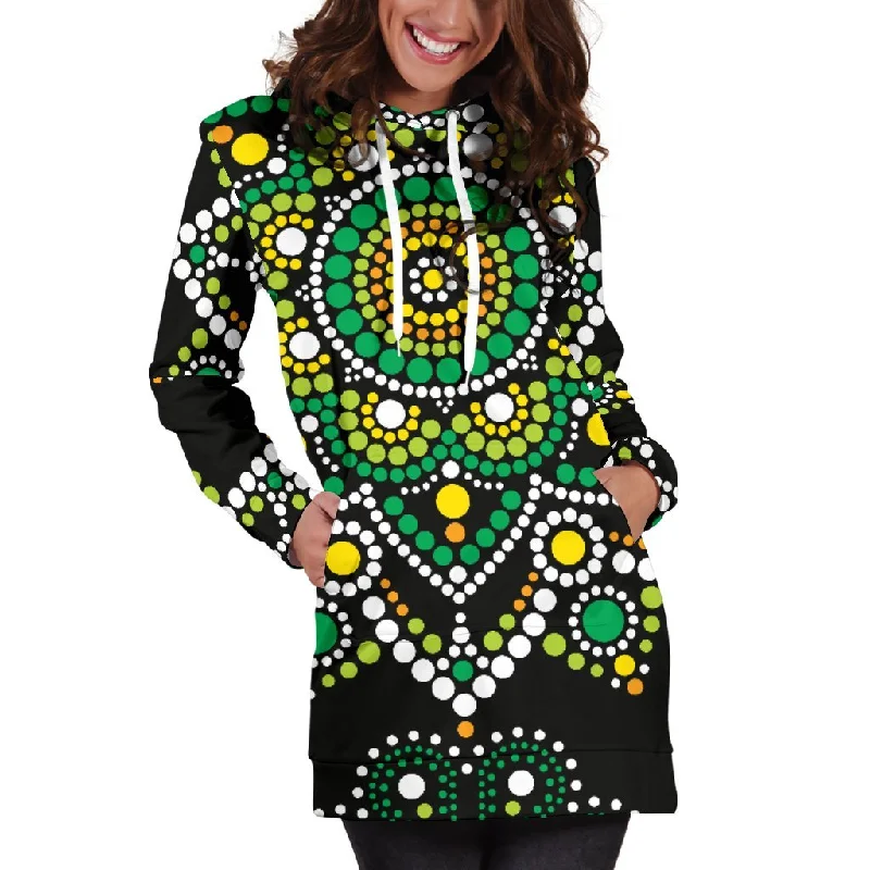 Green White Dot Mandala Print Pullover Hoodie Dress
