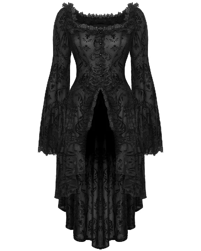 Dark In Love Elegant Gothic Vampire Flocked Velvet Damask Tail Coat Jacket Cotton Fabric Linen Fabric Terry Fabric