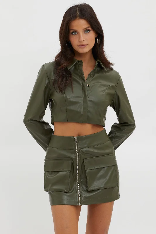Fallen Angel Pocket Mini Skirt Olive velvet skirt plush