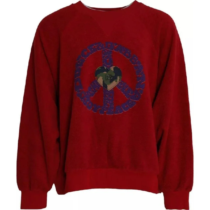 Dolce & Gabbana Red Logo Cotton Crew Neck Pullover Sweater Chenille Soft Sweater