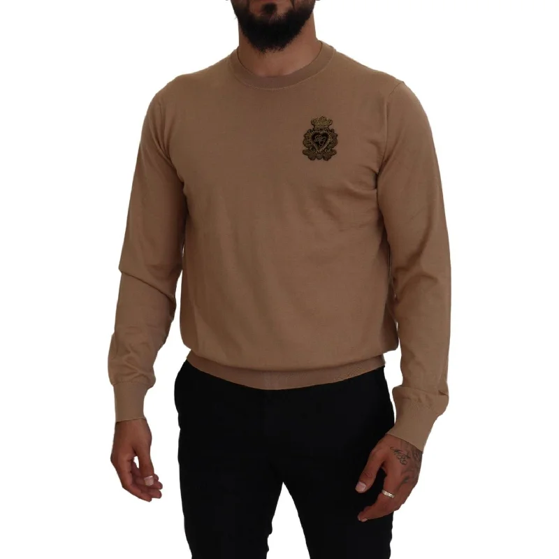 Dolce & Gabbana Beige Cashmere Crewneck Pullover Sweater Oblong Neck Pullover