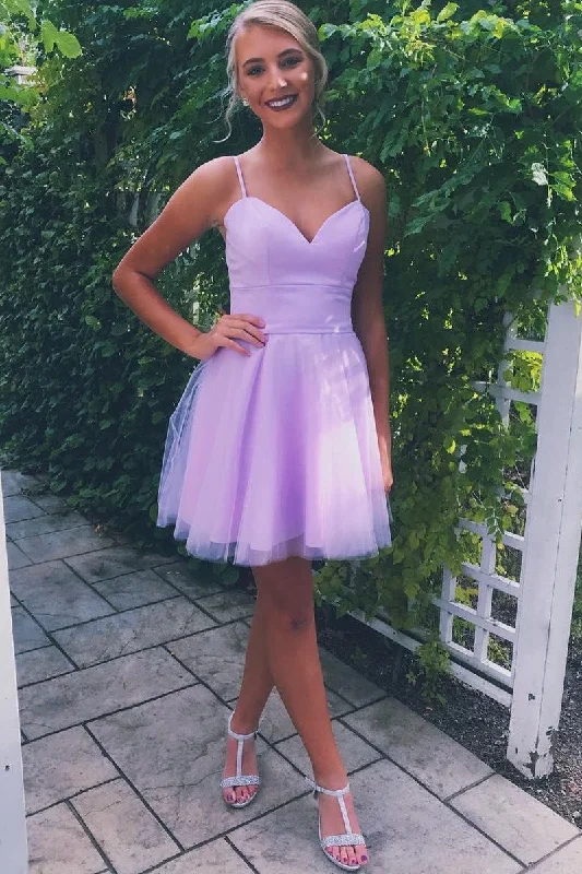 Lilac Sweetheart Homecoming Gowns with Tulle Skirt lace skirt romantic