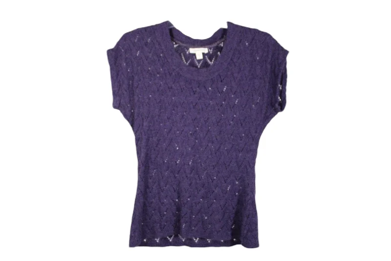 Coldwater Creek Purple Knit Short Sleeved Sweater | S Sequined Glittery Shiny