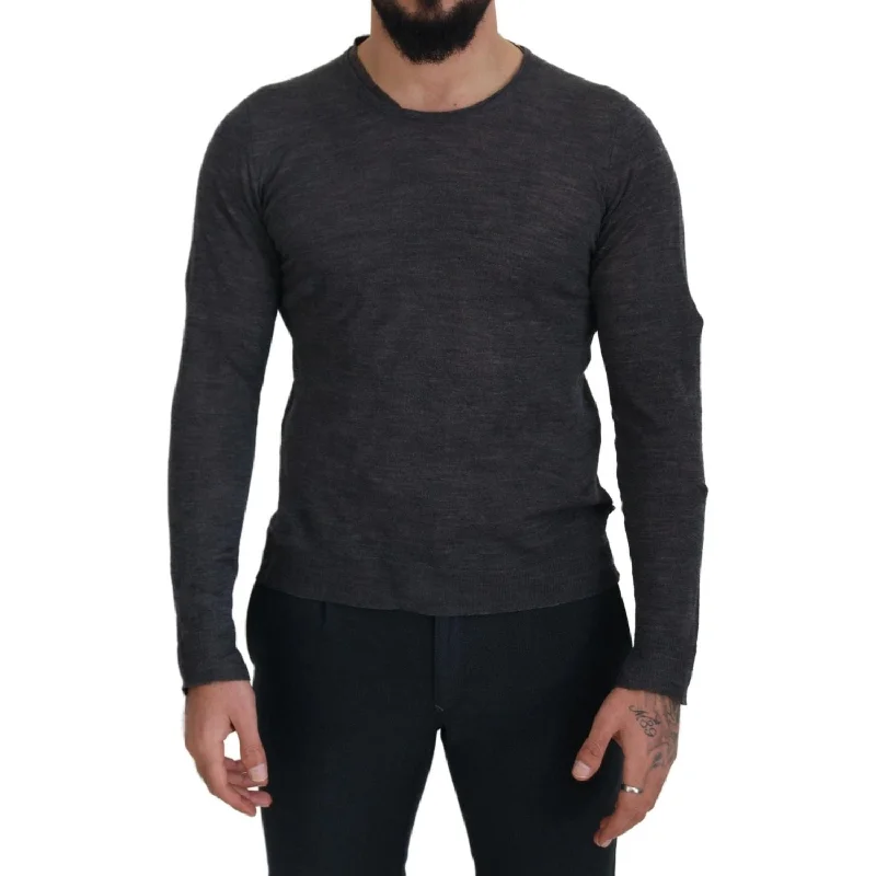 Costume National Sleek Gray Crewneck Pullover Sweater Sarouel Sleeve Pullover