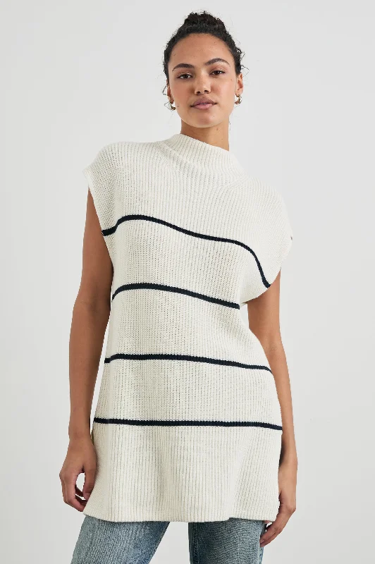 ETTA SWEATER - IVORY NAVY STRIPE Open Front Closed Front Wrap Front
