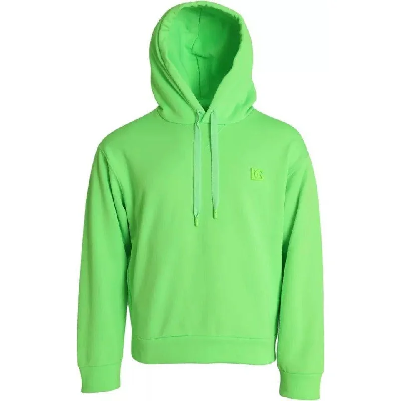 Dolce & Gabbana Neon Green Logo Pullover Hooded Sweatshirt Sweater Sabrina Neck Pullover