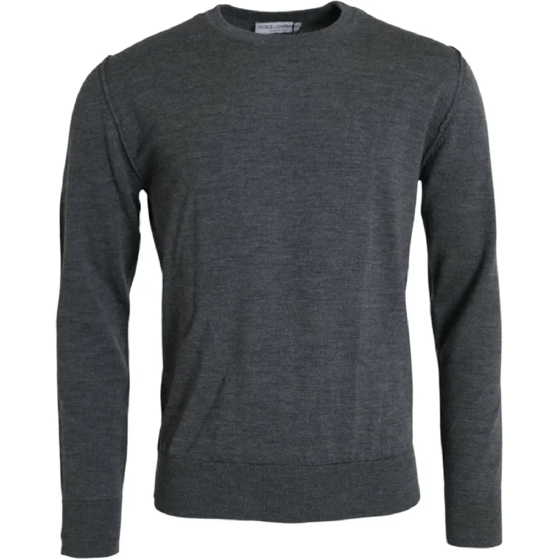Dolce & Gabbana Dark Gray Wool Crew Neck Pullover Sweater Bolero Style Sweater